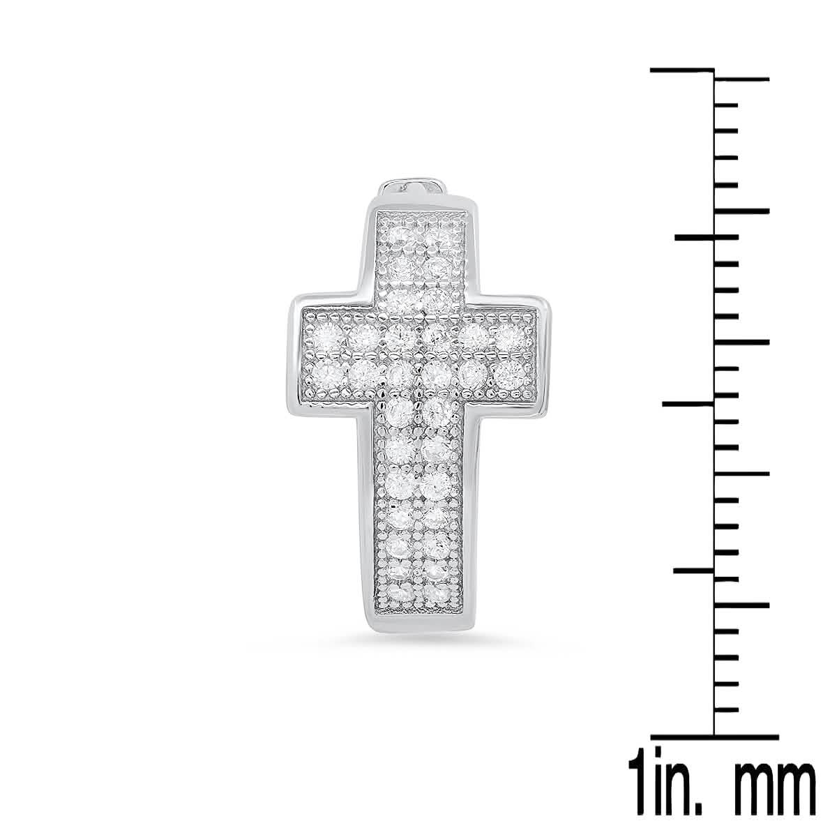 Ladies Sterling Silver and Simulated Diamonds Cross Huggie Earrings Earrings - DailySale