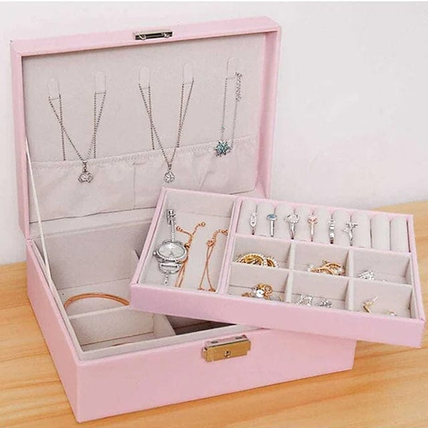 Lady PU Leather Jewelry Box Closet & Storage Pink - DailySale