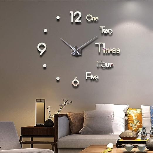 Large 3D Frameless Wall Clock Stickers Arts & Crafts Silver - DailySale