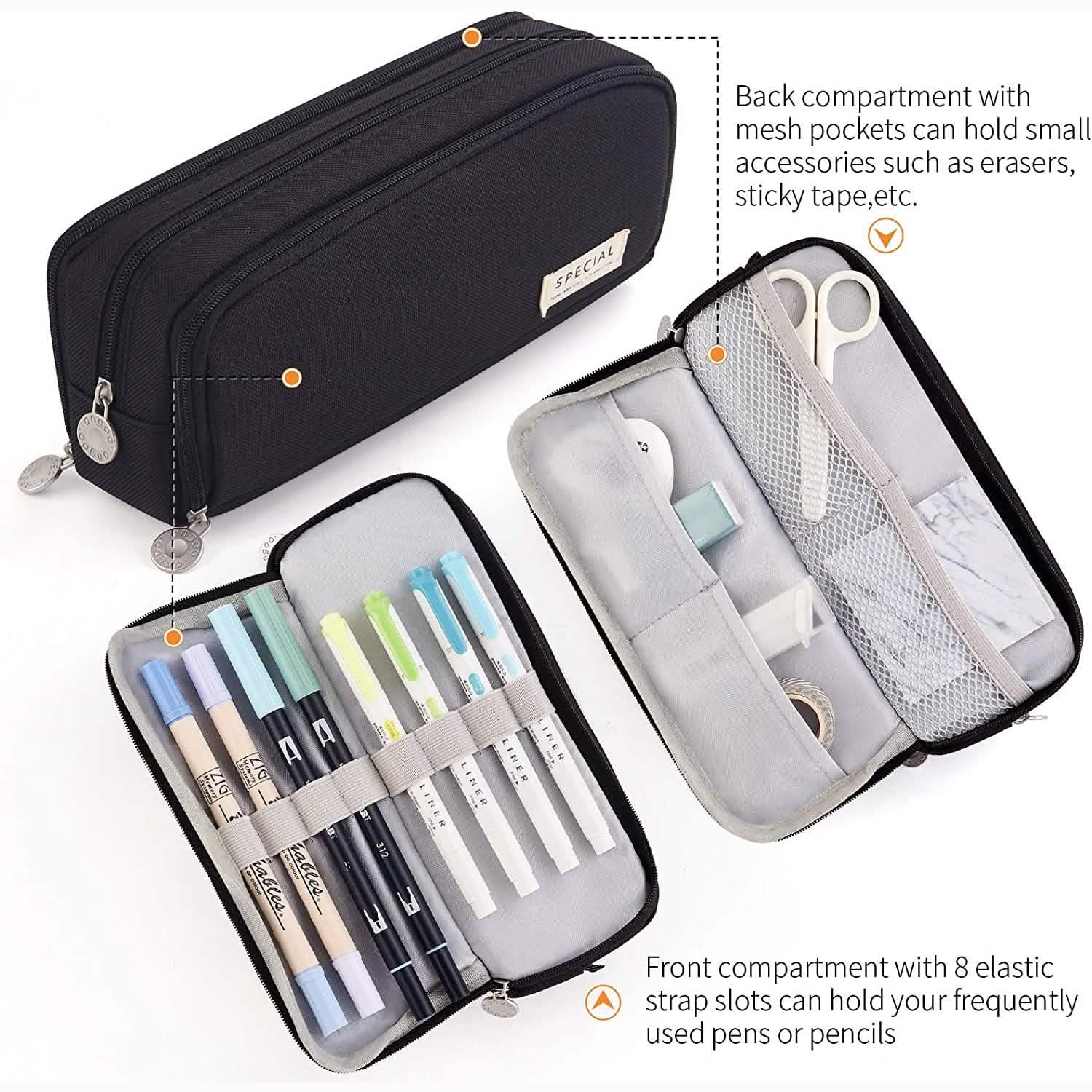 Large Capacity 3 Compartment Pouch Pencil Case Everything Else - DailySale