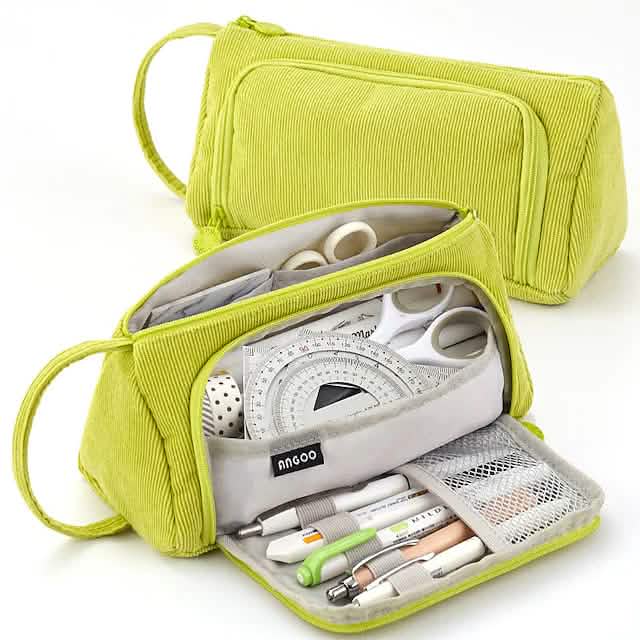 Large Capacity Corduroy Pencil Case Everything Else Green - DailySale