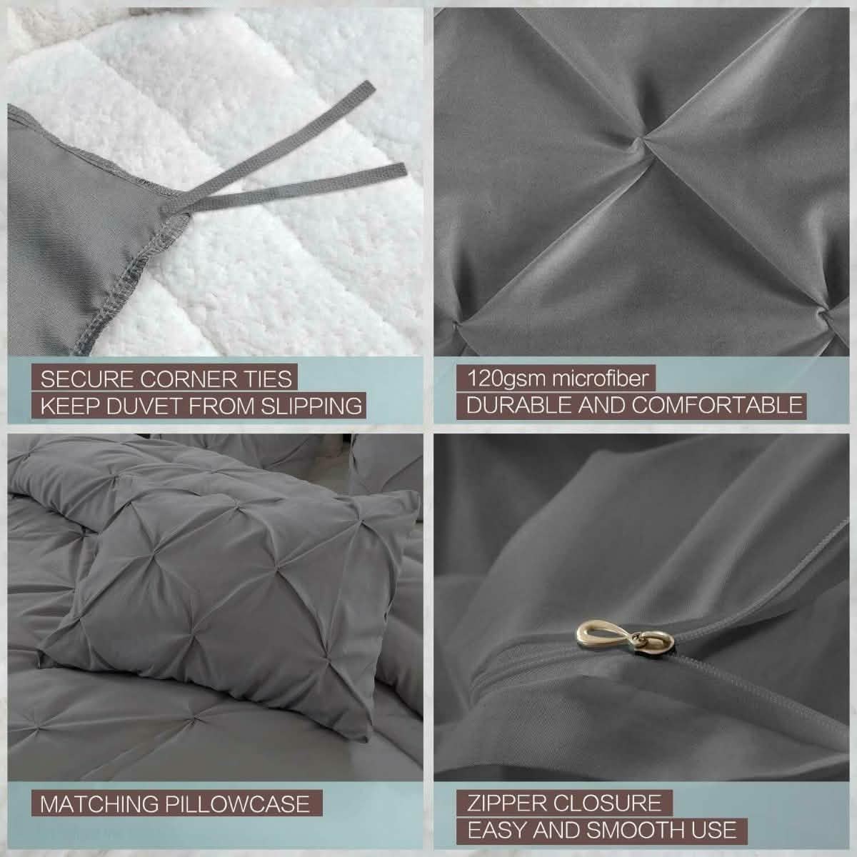 Laura's Lace 3 Piece Pintuck Pinch Pleated Duvet Cover Linen & Bedding - DailySale