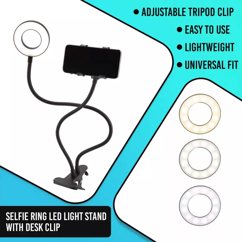 LAX Selfie Ring LED Light Stand with Desk Clip Mobile Accessories - DailySale