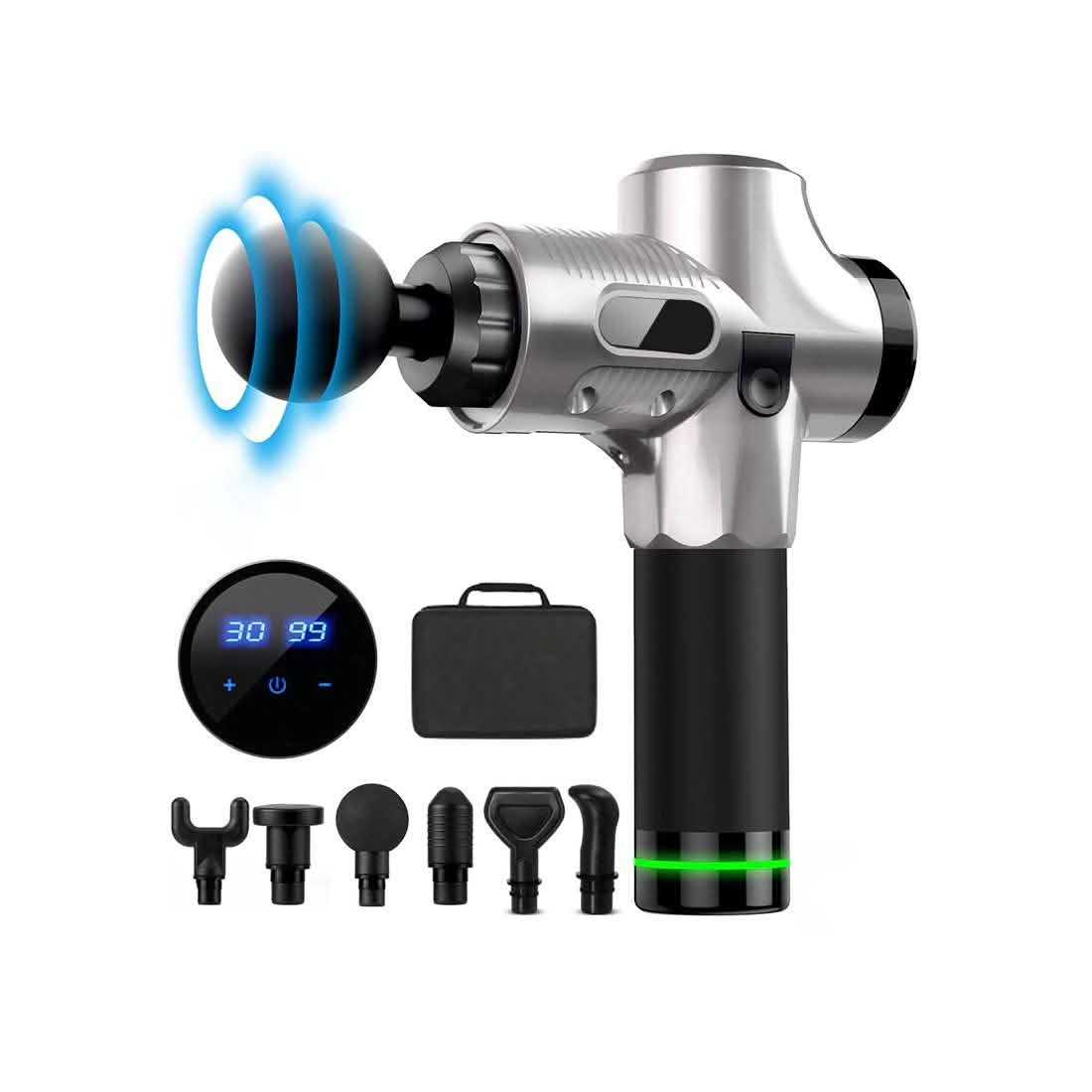 LCD Display Professional Muscle Deep Massage Gun Wellness Silver - DailySale