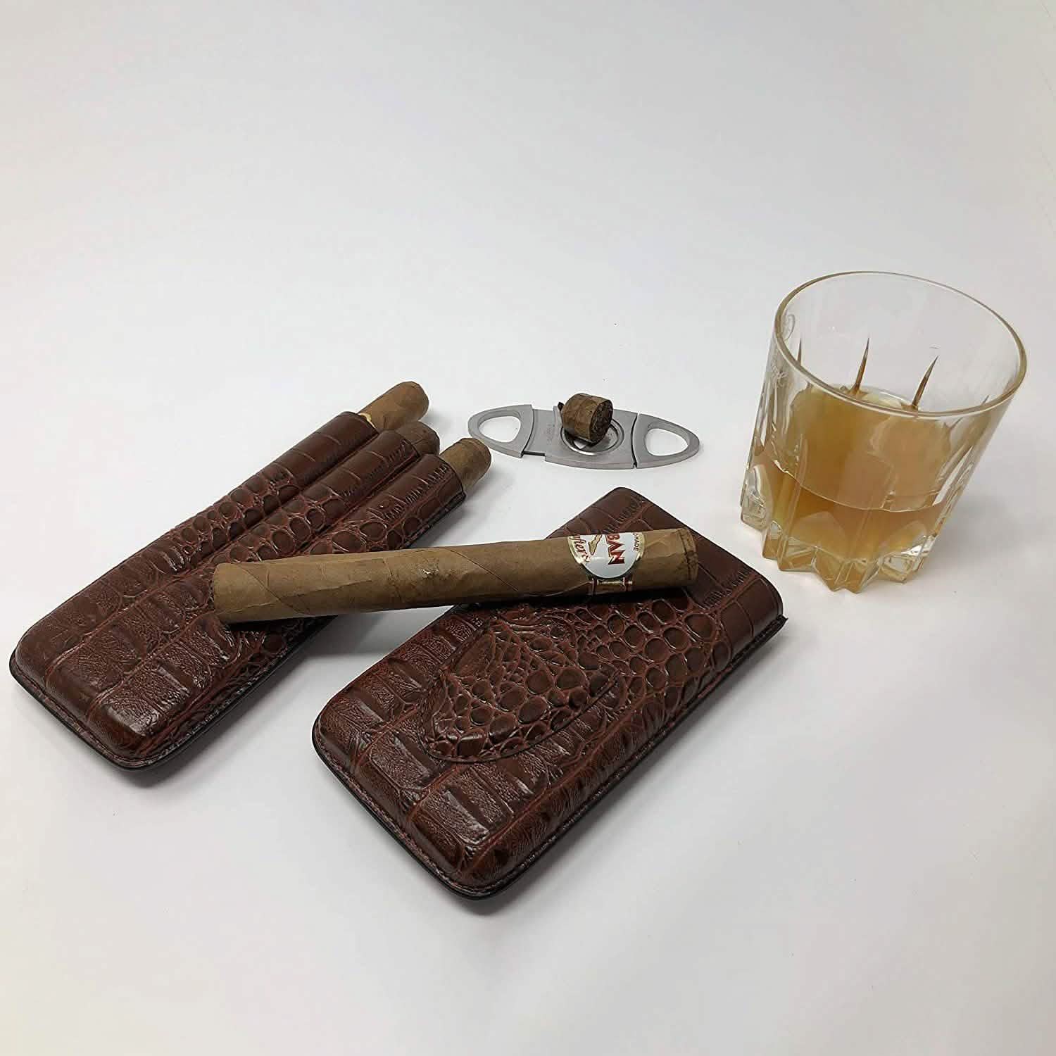 Leather Cigar Case by Mulling Room with Stainless Steel Cutter Everything Else - DailySale