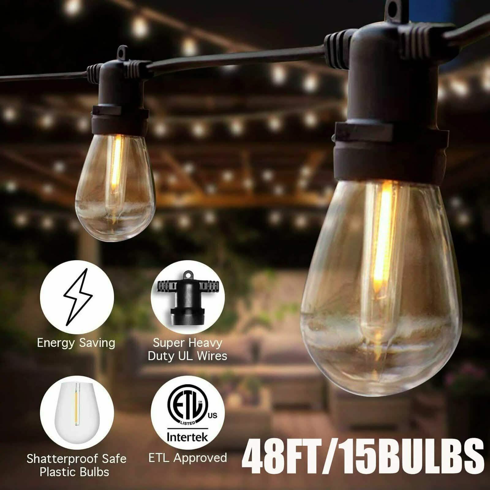LED 15x S14 Bulbs Globe String Lights Commercial Grade Patio Outdoor Garden Lighting & Decor - DailySale