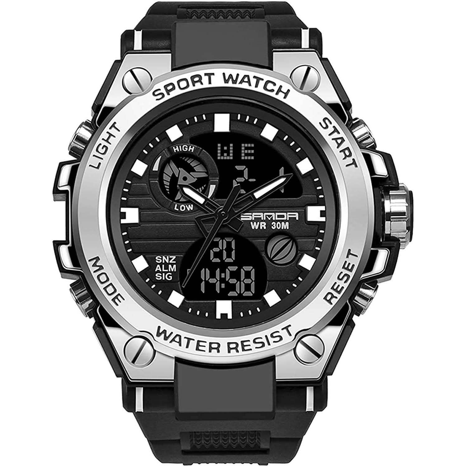 LED Digital Military Watch Classic Casual Sport Watch Men's Shoes & Accessories Silver - DailySale
