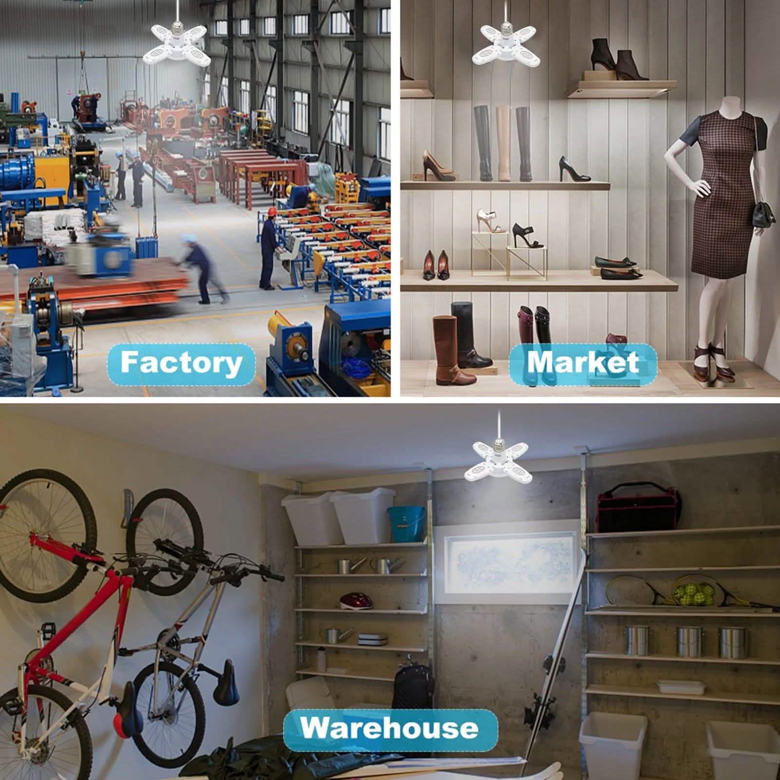 LED Dimmable Garage Ceiling Lights with 4 Adjustable Panels Indoor Lighting - DailySale