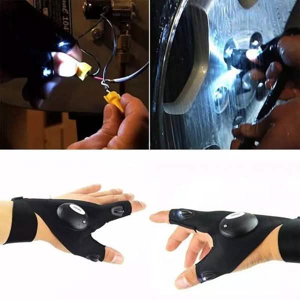 LED Flashlight Magic Strap Fingerless Gloves with 2 LED Light Sports & Outdoors - DailySale