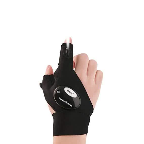 LED Flashlight Magic Strap Fingerless Gloves with 2 LED Light Sports & Outdoors - DailySale