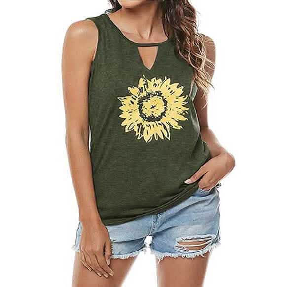 Leo Rosi Women Casual Sunflower Summer Tank Top Women's Tops Green S - DailySale