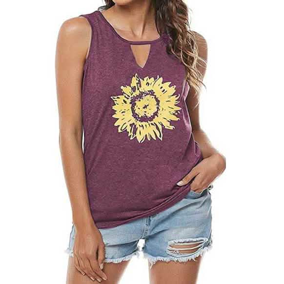 Leo Rosi Women Casual Sunflower Summer Tank Top Women's Tops Purple S - DailySale