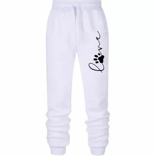 Leo Rosi Women’s Love Dog Paw Print Joggers Women's Bottoms White S - DailySale