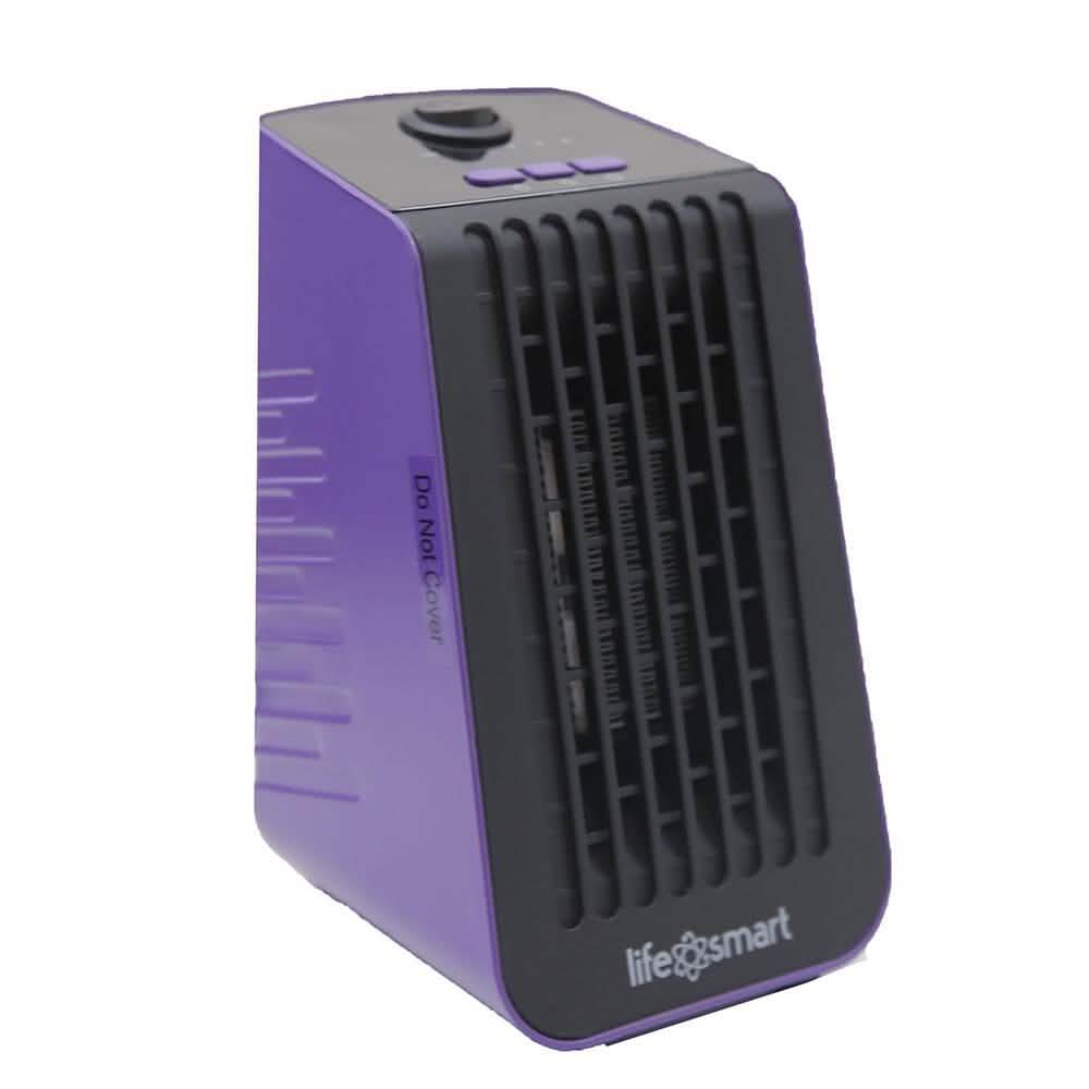 Life Smart Desktop Personal Heater & Fan in purple displayed over a white background