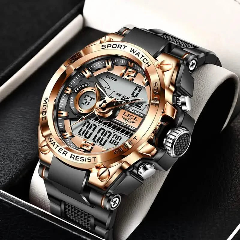 LIGE Men Digital Military Waterproof Watch Men's Shoes & Accessories Gold - DailySale