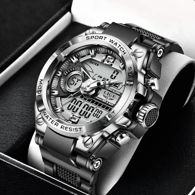LIGE Men Digital Military Waterproof Watch Men's Shoes & Accessories Silver - DailySale