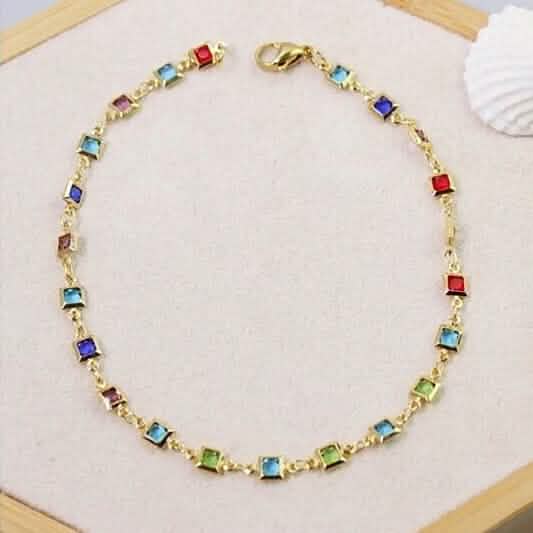 Light Multi Color Crystal Square Ankle Bracelet Bracelets - DailySale