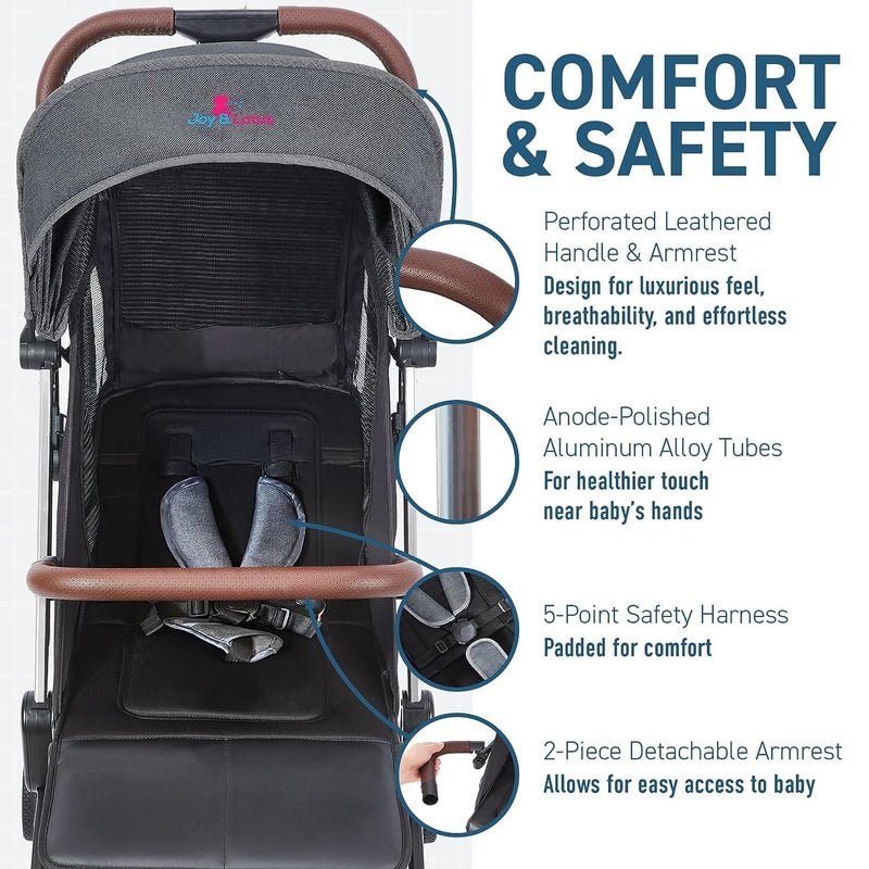 Lightweight Self Folding Baby Stroller, Ultra-Compact with One Hand Gravity Fold, Airplane Ready Travel Stroller, Near Flat Recline Seat with UV and Waterproof Canopy Baby - DailySale