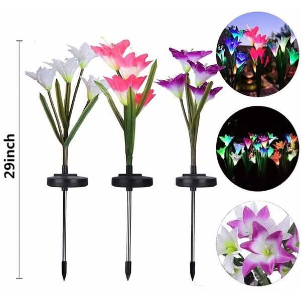 Lily Flower Multi-Color Changing LED Solar Powered Lights Outdoor Lighting - DailySale
