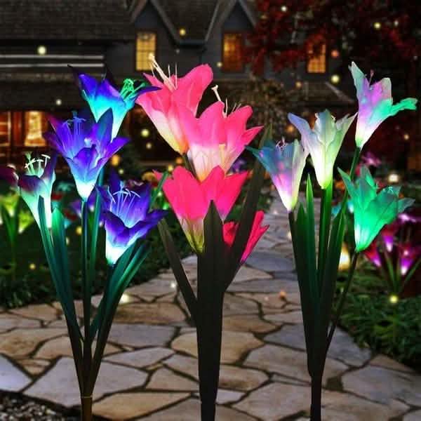 solar powered lily flower lights Lily Flower Multi-Color Changing LED Solar Powered Lights Blue