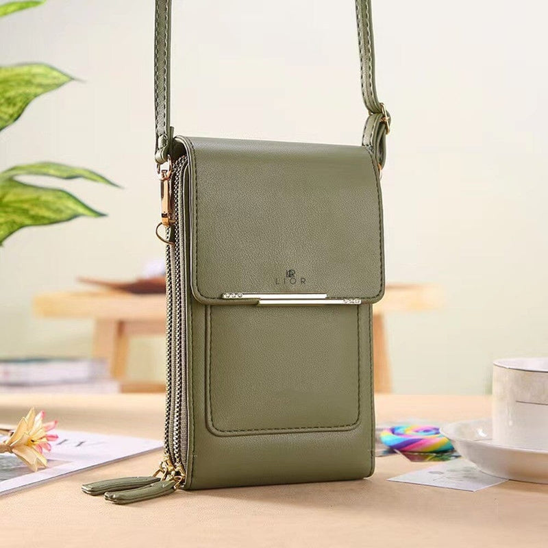 Front-angled view of green Lior Crossbody Shoulder Bag for Women