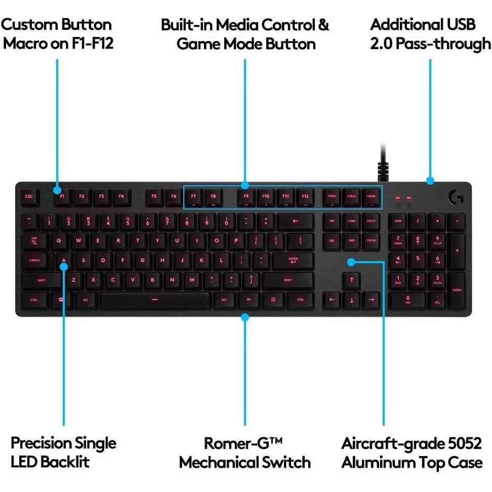 Logitech G413 Backlit Mechanical Gaming Keyboard USB Passthrough Carbon Computer Accessories - DailySale