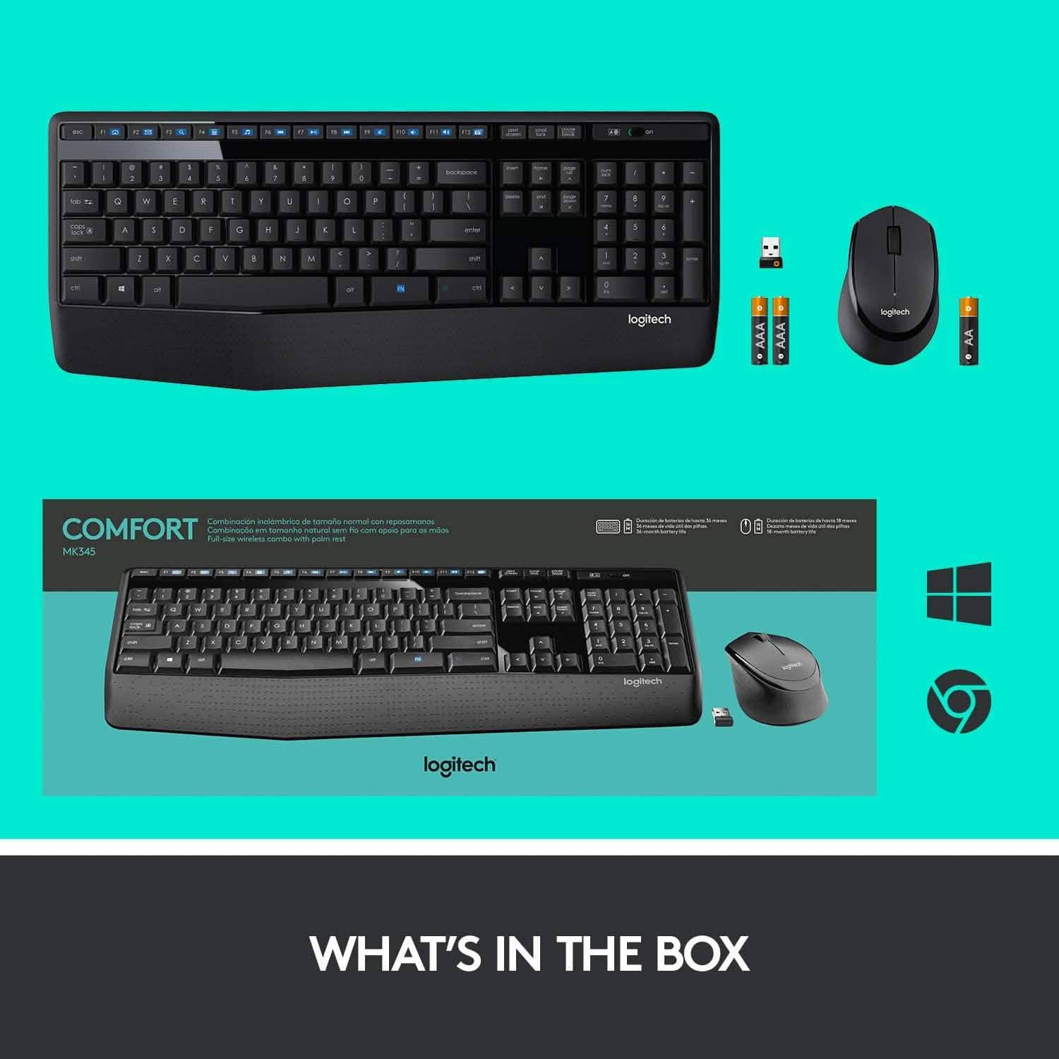 Logitech Wireless Combo Full-Sized Keyboard with Comfortable Right-Handed Mouse Computer Accessories - DailySale