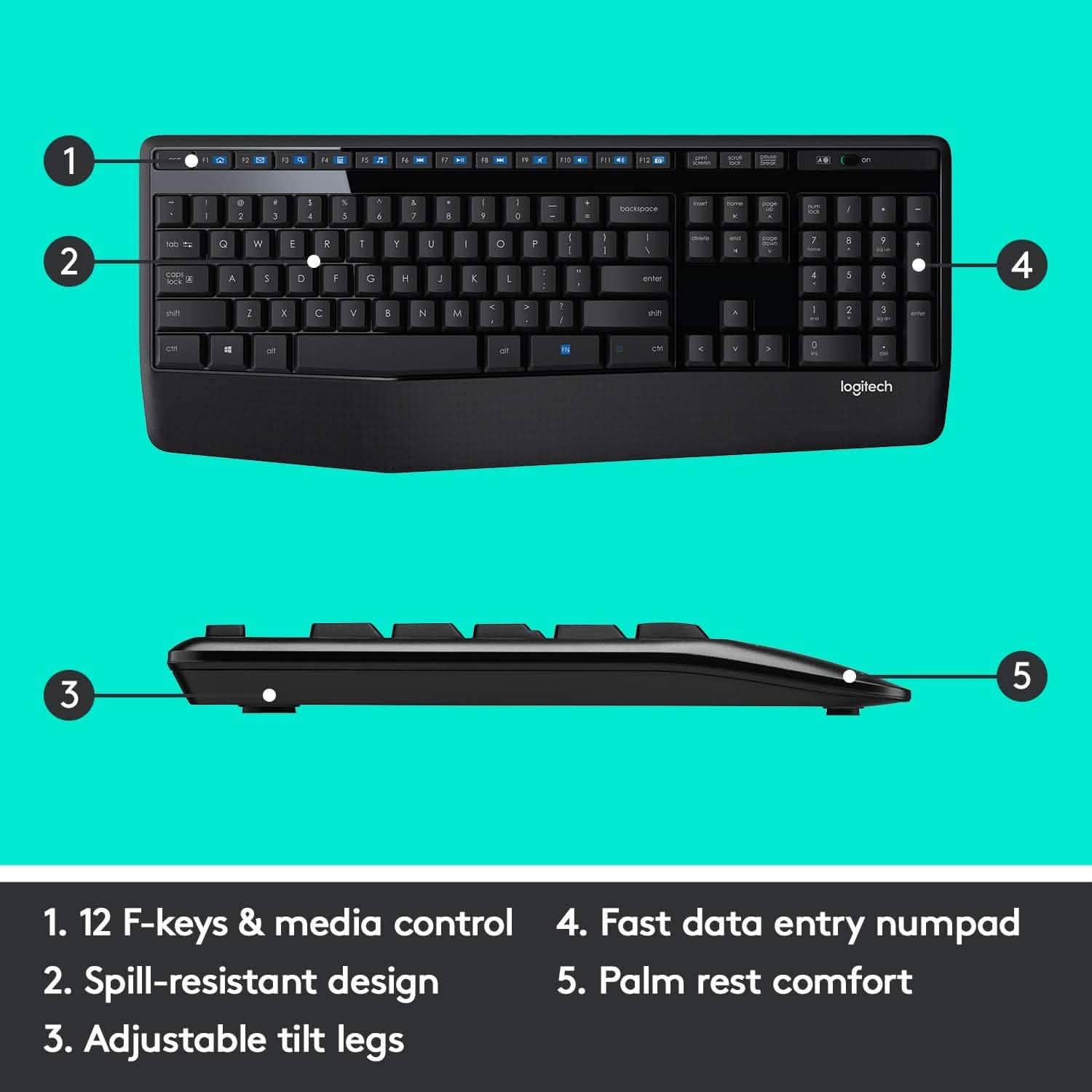 Logitech Wireless Combo Full-Sized Keyboard with Comfortable Right-Handed Mouse Computer Accessories - DailySale