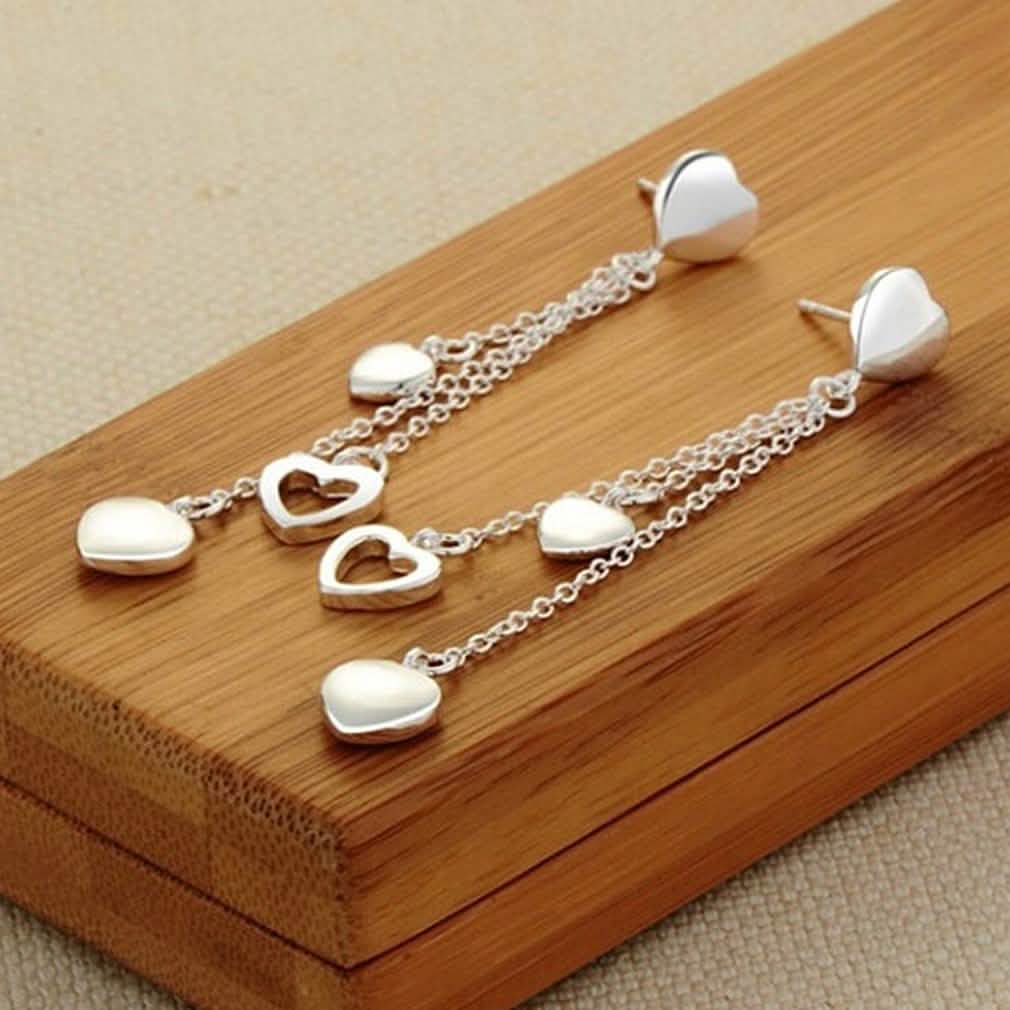 Long Dangling Heart Earrings in White Gold Jewelry - DailySale