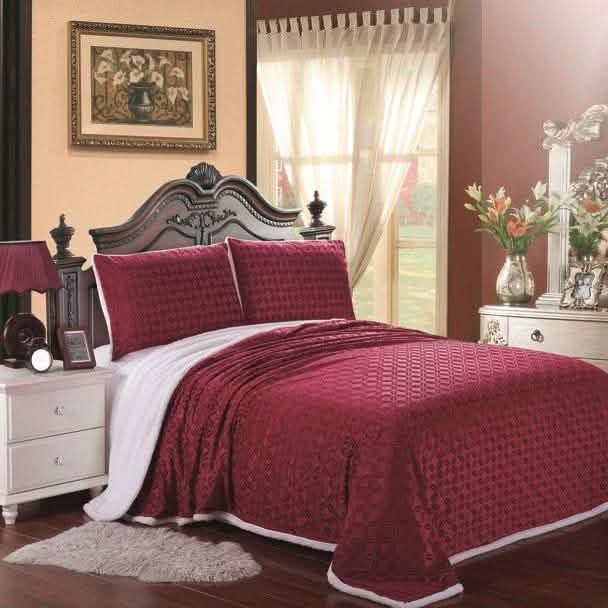 Luxurious Reversible Designer Sherpa Blanket Bed & Bath Queen Burgundy - DailySale