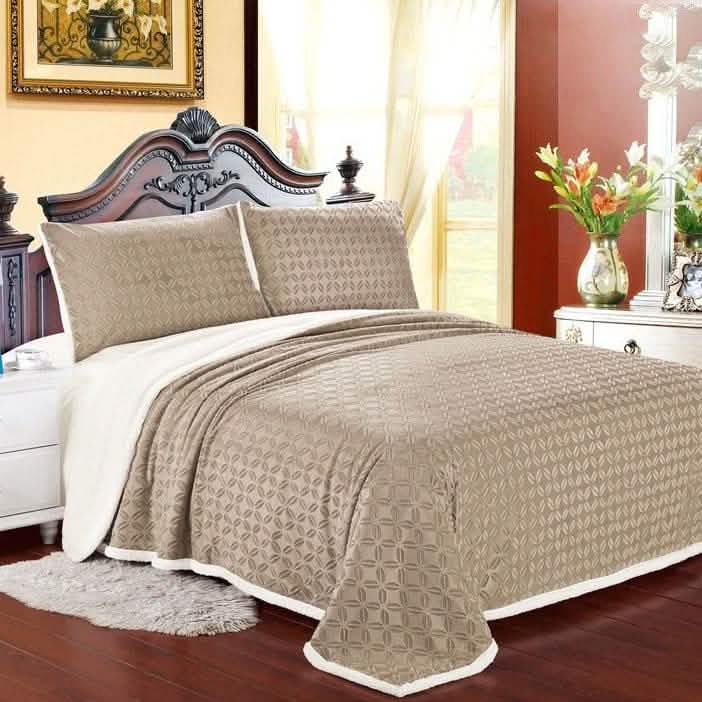 Luxurious Reversible Designer Sherpa Blanket Bed & Bath Queen Tan - DailySale