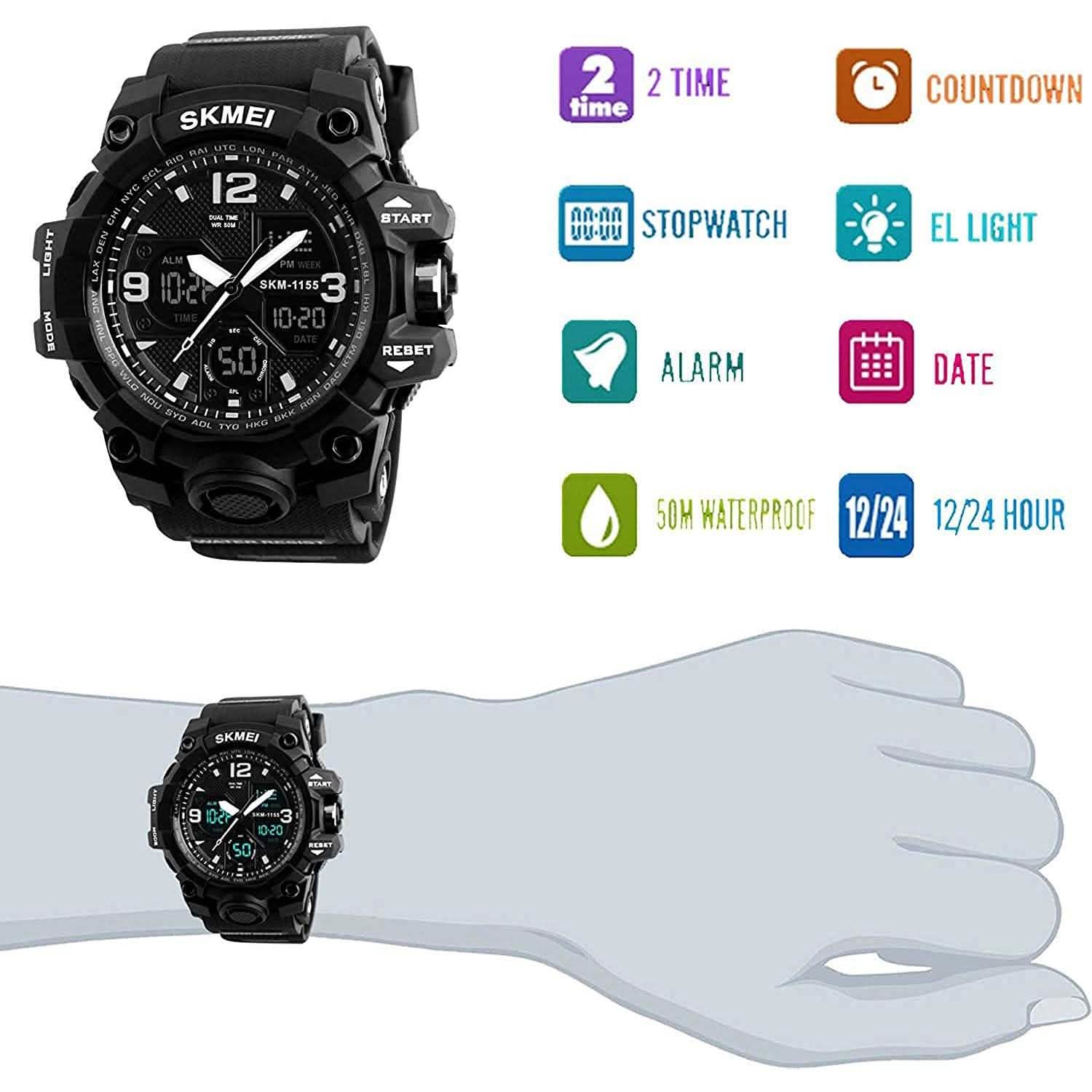 LYMFHCH Large Dual Dial Time Outdoor Army Wrist Watch Tactical Men's Shoes & Accessories - DailySale