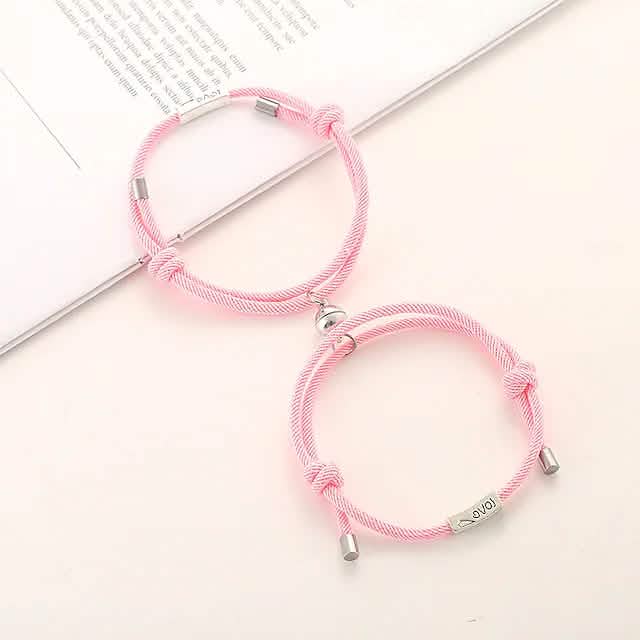 Magnetic Adjustable Simple Rope Couple Bracelet Bracelets Pink - DailySale