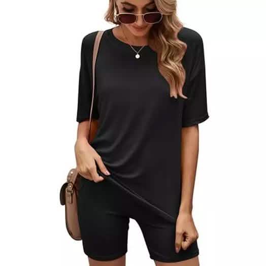Matching Biker Short and T-Shirt Set Women's Clothing Black S - DailySale