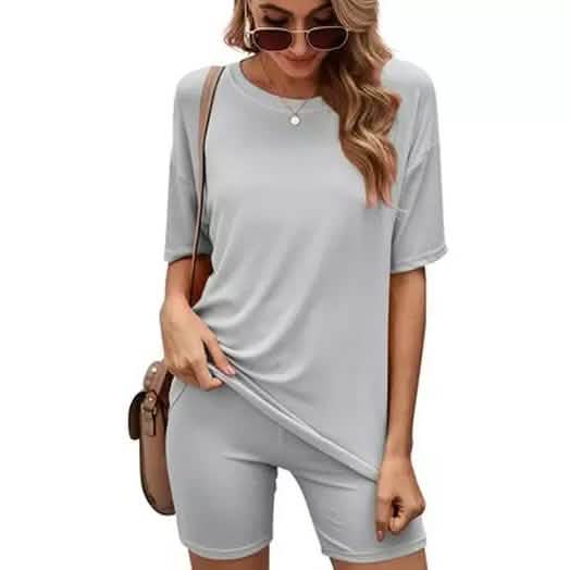 Matching Biker Short and T-Shirt Set Women's Clothing Gray S - DailySale