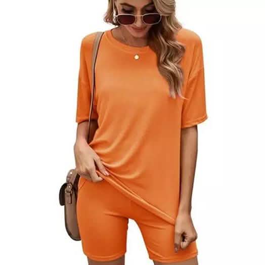Matching Biker Short and T-Shirt Set Women's Clothing Orange S - DailySale