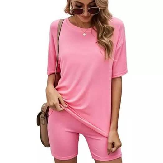 Matching Biker Short and T-Shirt Set Women's Clothing Pink S - DailySale