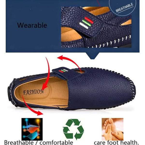 Men Casual Shoes Slip on Hollow Leather Men Shoes Men's Clothing - DailySale