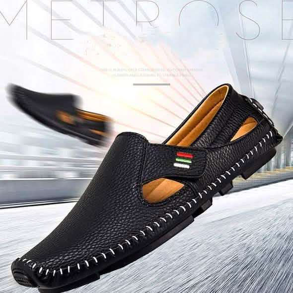 Men Casual Shoes Slip on Hollow Leather Men Shoes Men's Clothing - DailySale