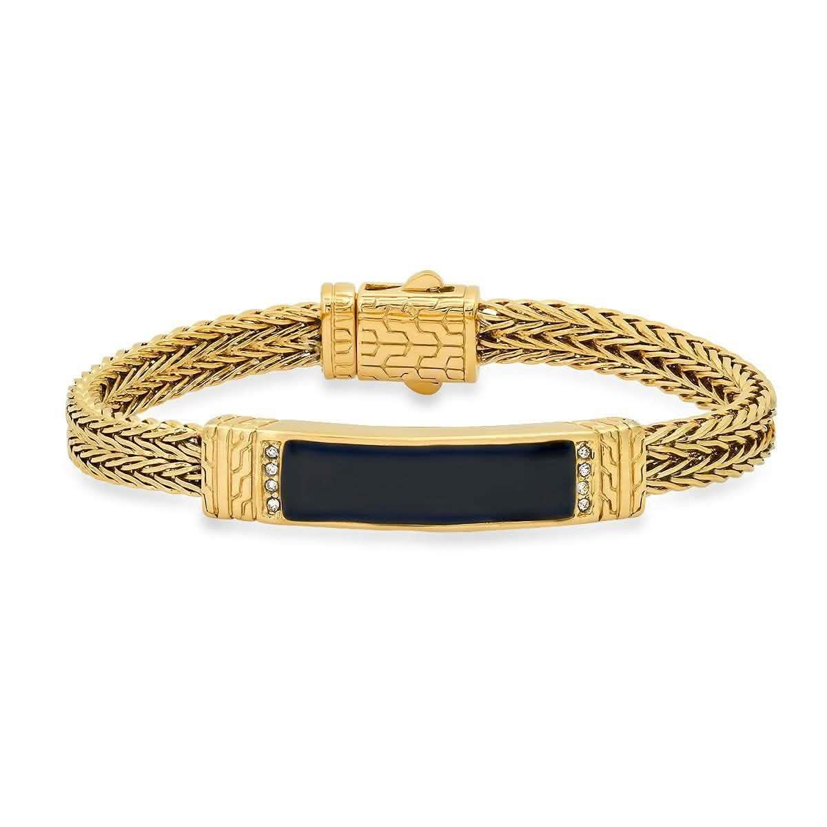 Men's 18K Gold Plated Stainless Steel and Simulated Black Onyx ID Bracelet Bracelets - DailySale