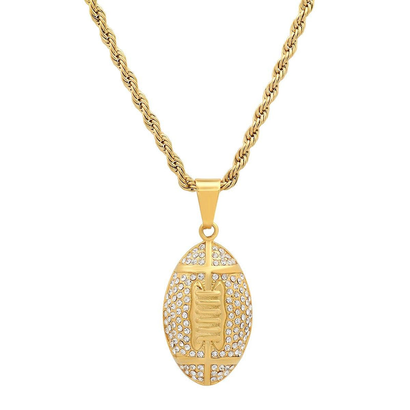 Men's 18k Gold Plated Stainless Steel and Simulated Diamonds American Football Pendant Necklaces - DailySale