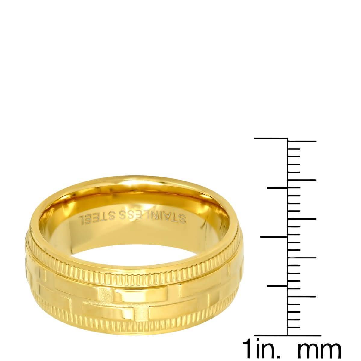Men's 18K Gold Plated Stainless Steel Brick Pattern Ring Rings - DailySale
