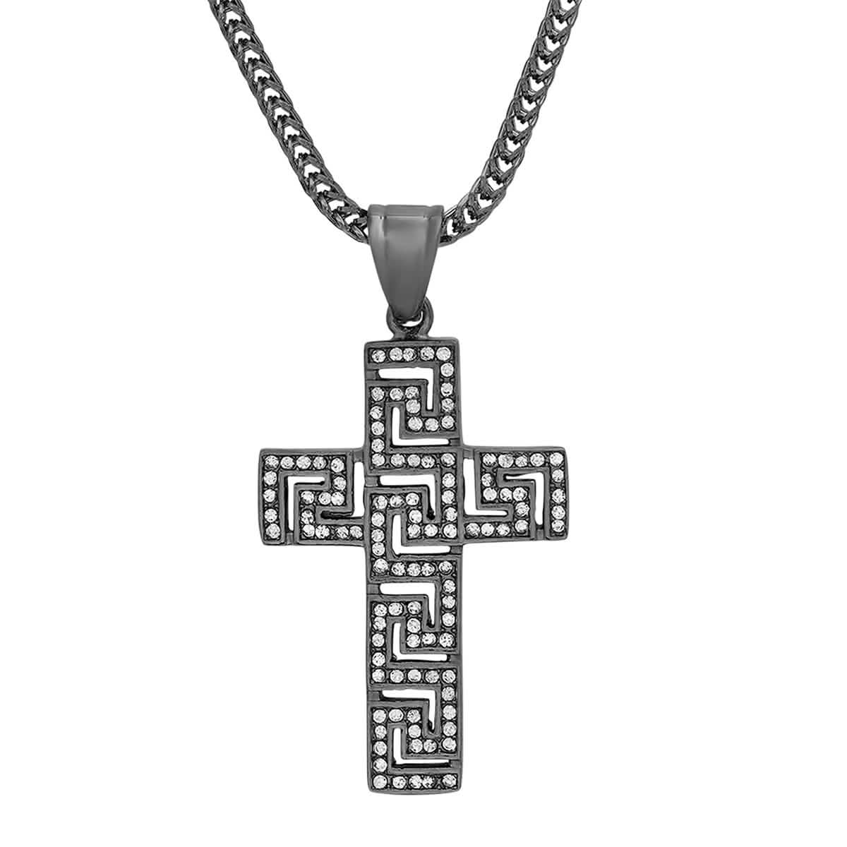 Men's Black IP Stainless Steel and Simulated Diamonds Cross Pendant Necklaces - DailySale