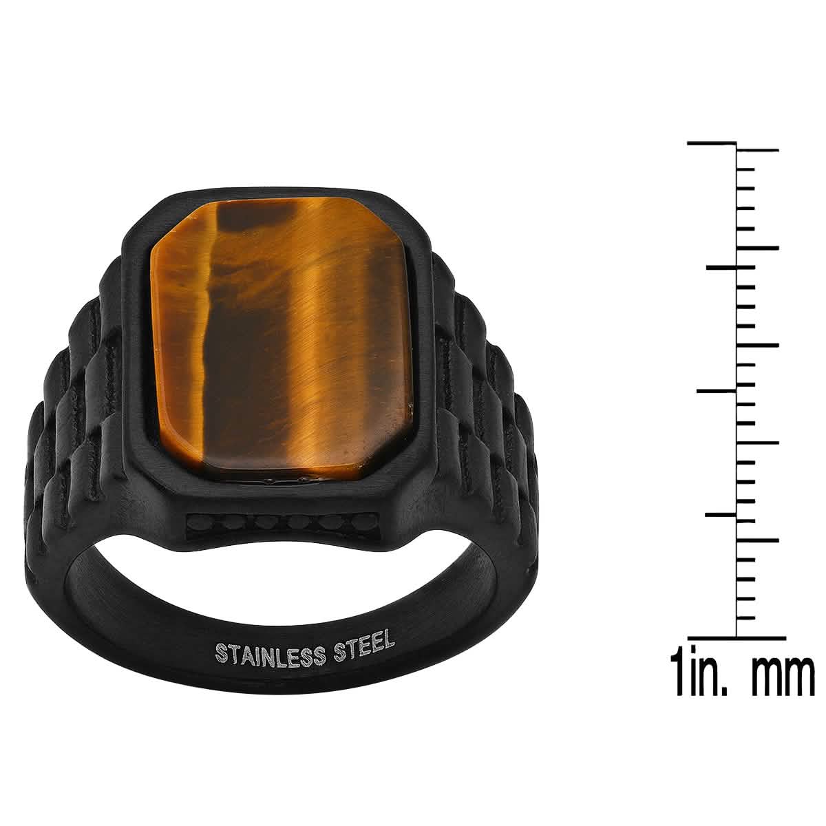 Men's Black IP Stainless Steel and Tiger Eye Ring Rings - DailySale