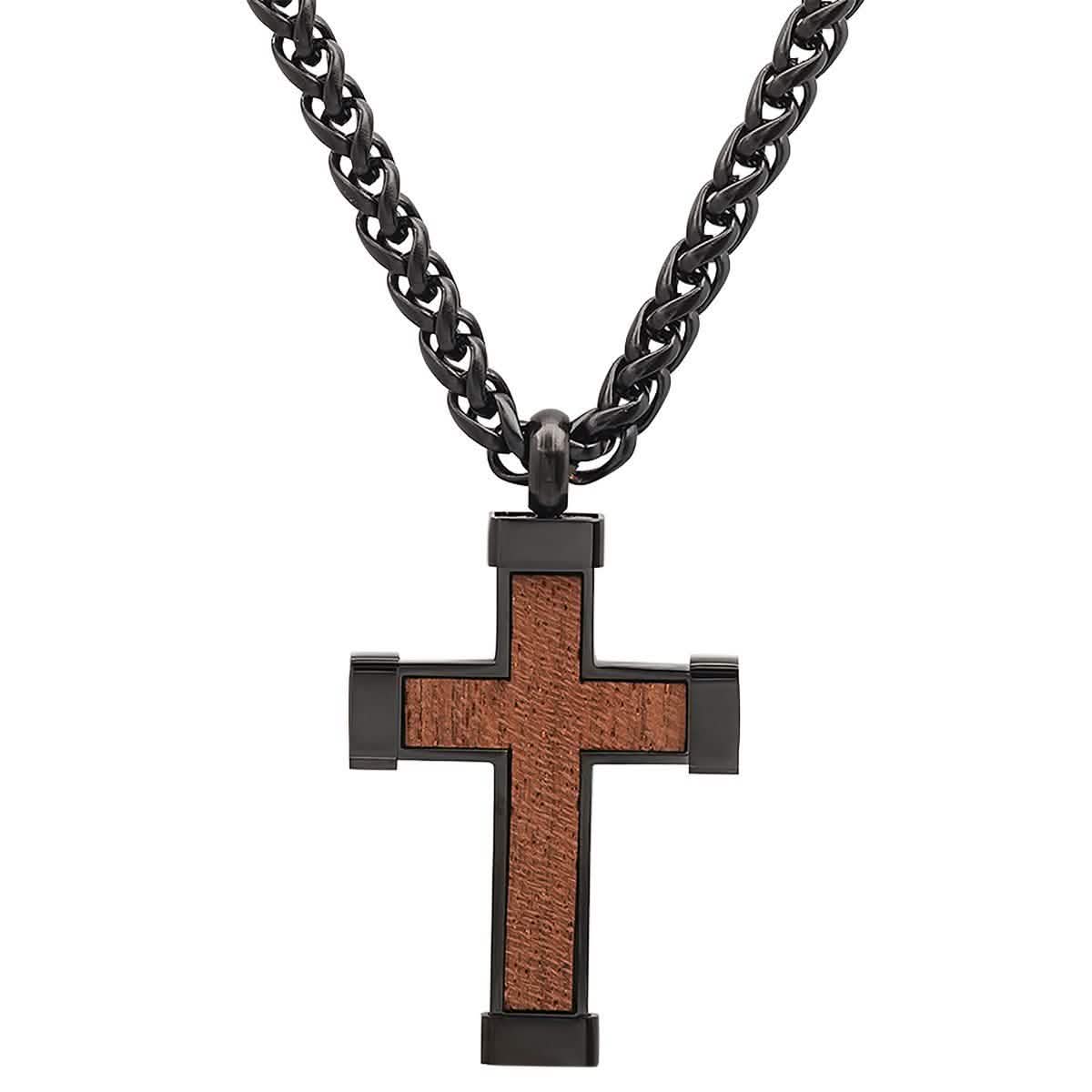 Men's Black IP Stainless Steel and Wood Cross Pendant Men's Accessories - DailySale