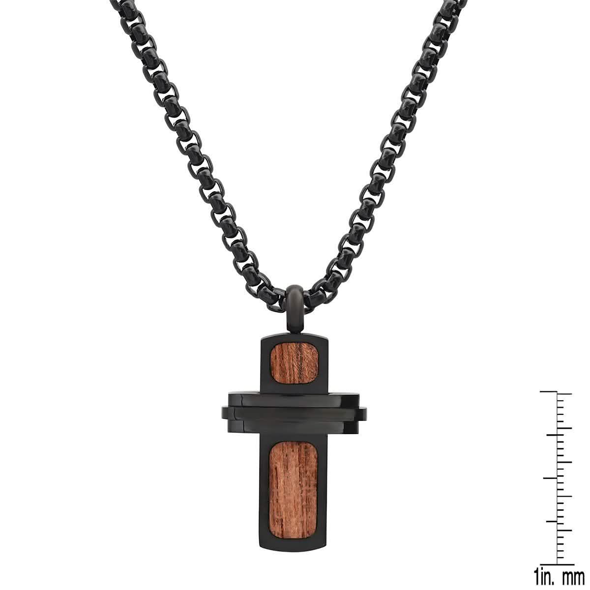 Men's Black IP Stainless Steel and Wood Small Cross Pendant Mobile Accessories - DailySale