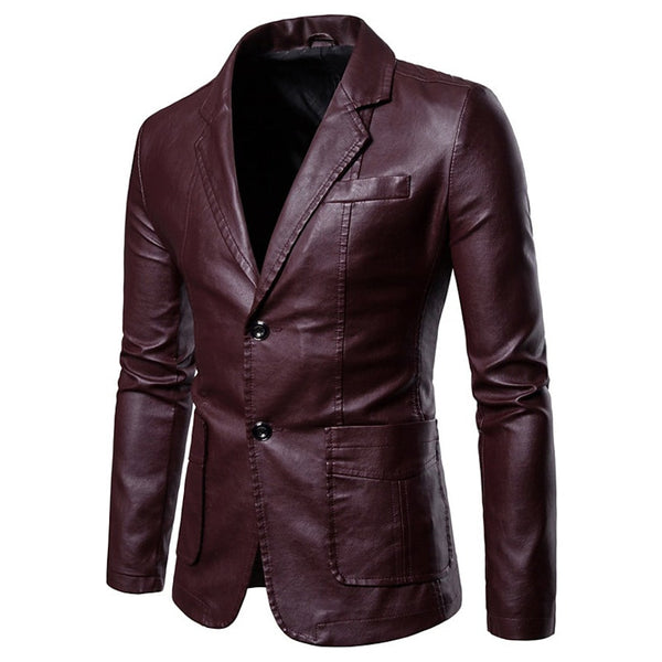 Men's Blazer Faux Leather Jacket Men's Outerwear Wine Red M - DailySale