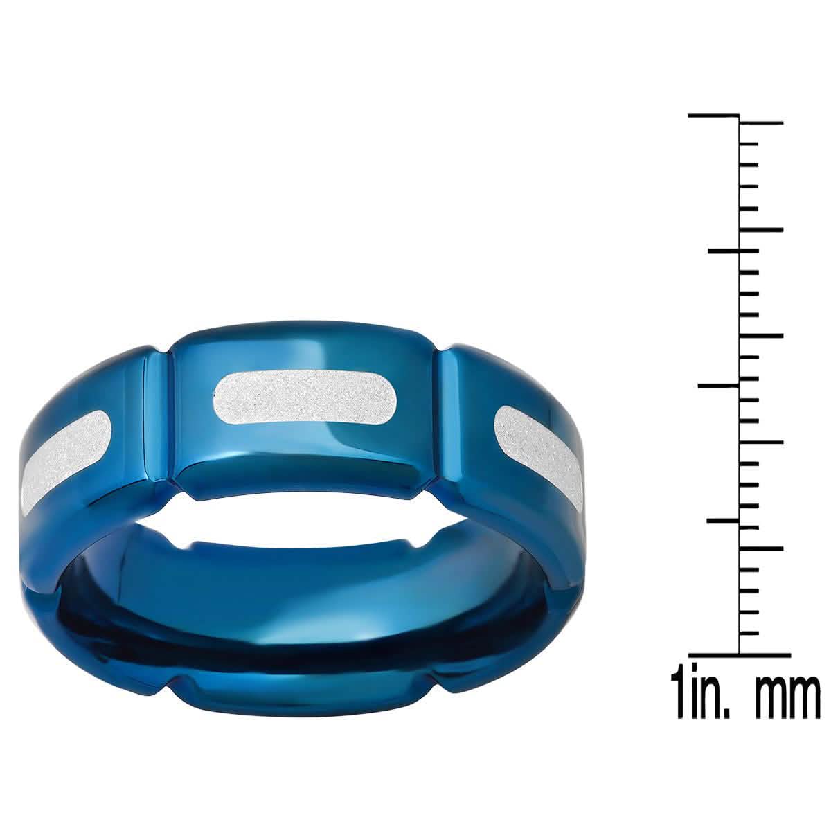 Men's Blue IP Stainless Steel and White Silver Glittery Film Band Ring Rings - DailySale
