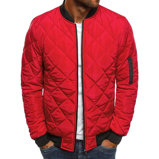 Men's Bomber Quilted Diamond Padded Jacket Men's Outerwear Red S - DailySale