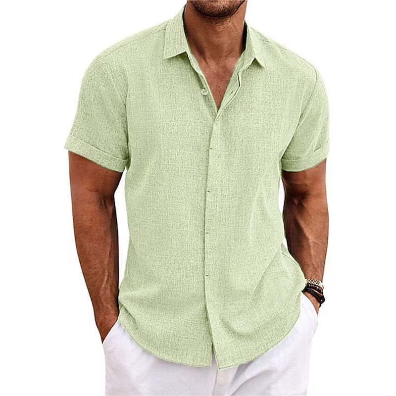 Men's Button Down Shirt Short Sleeve Plain Lapel Men's Tops Green S - DailySale